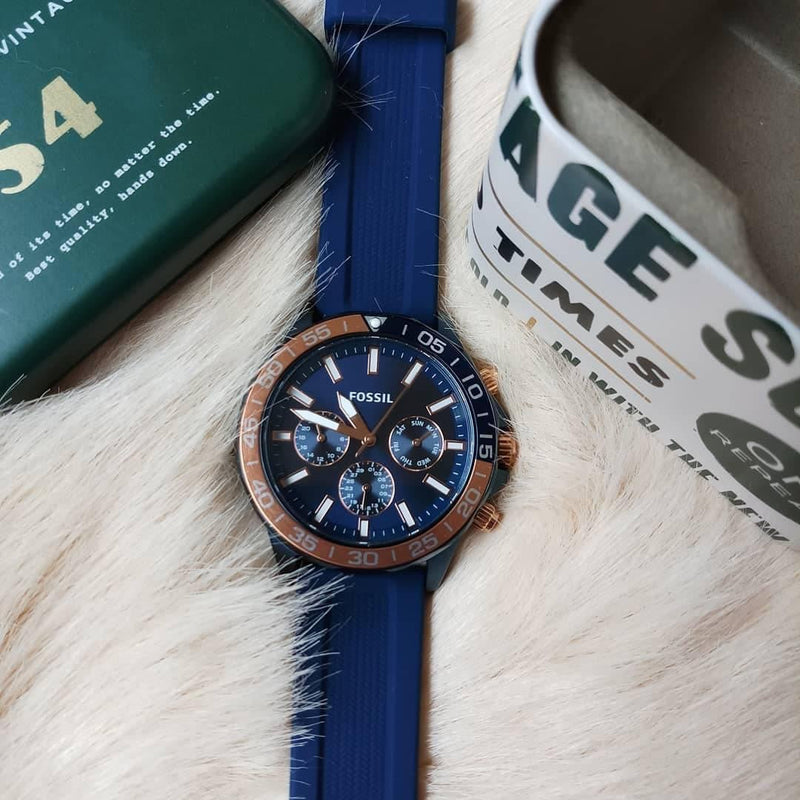 Fossil Bannon Multifunction Blue Dial Blue Silicone Strap Watch for Men - BQ2498 Buy Now By Fossil