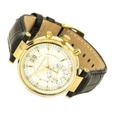 Michael Kors Sawyer Champagne Dial Black Leather Strap Watch for Women - MK2433 Buy Now By Michael Kors