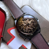 Fossil Everett Automatic Analog Black Dial Brown Leather Strap Watch for Men - ME3207