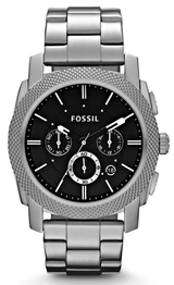 Fossil Machine Chronograph Black Dial Silver Steel Strap Watch for Men - FS4776