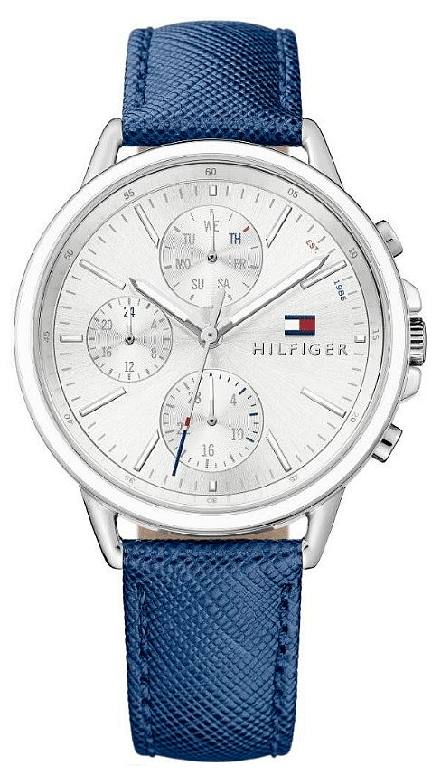 Shop Tommy Hilfiger Carly Silver Dial Blue Leather Strap Watch for Women - 1781791 in USA