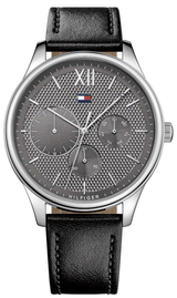 Shop Tommy Hilfiger Damon Multifunction Black Dial Black Leather Strap Watch for Men - 1791417 in USA