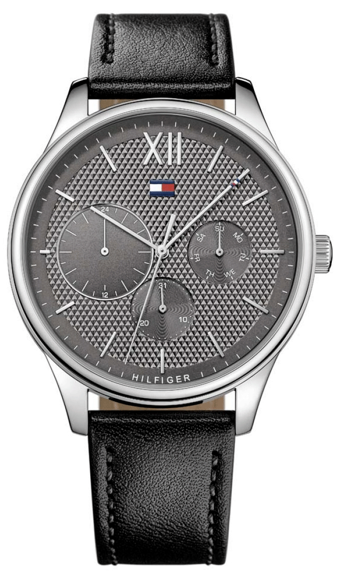 Shop Tommy Hilfiger Damon Multifunction Black Dial Black Leather Strap Watch for Men - 1791417 in USA