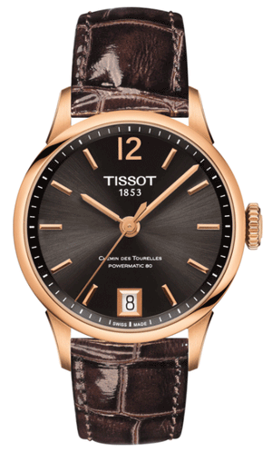Tissot Chemin Des Tourelles Powermatic 80 Lady Brown Dial Brown Leather Strap Watch For Women - T099.207.36.447.00
