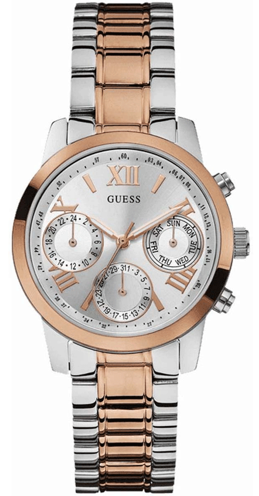 Guess Mini Sunrise Analog Silver Dial Two Tone Steel Strap Watch For Women - W0448L4 Buy Now By Guess