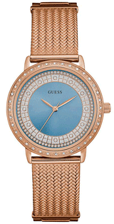 Shop Guess Willow Crystal Blue Dial Rose Gold Mesh Bracelet Watch For Women - W0836L1 in USA
