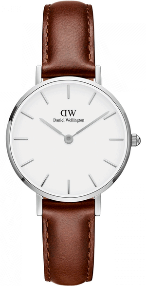 Daniel Wellington Petite White Dial Brown Leather Strap Watch For Women - DW00100243