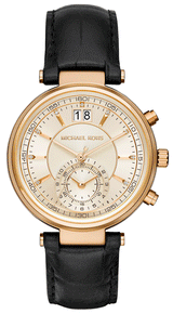 Michael Kors Sawyer Champagne Dial Black Leather Strap Watch for Women - MK2433 Buy Now By Michael Kors