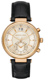 Michael Kors Sawyer Champagne Dial Black Leather Strap Watch for Women - MK2433