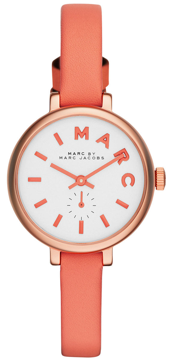 Shop Marc Jacobs Sally White Dial Orange Leather Strap Watch for Women - MBM1355 in USA