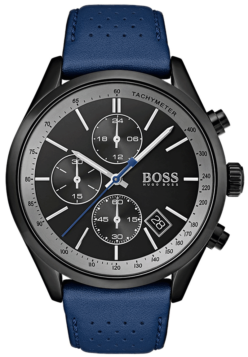 Hugo Boss Grand Prix Chronograph Black Dial Blue Leather Strap Watch for Men - 1513563 Buy Now By Hugo Boss