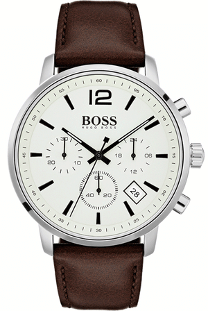 Hugo Boss Attitude White Dial Brown Leather Strap Watch for Men - 1513609