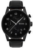 Hugo Boss Navigator Chronograph Black Dial Black Leather Strap Watch for Men - 1513497