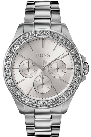 Hugo Boss Premiere Chronograph Silver Dial Silver Steel Strap Watch for Women - 1502442