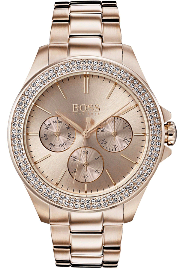 Shop Hugo Boss Premiere Rose Gold Dial with DIamonds Rose Gold Steel Strap Watch for Women - 1502443 in USA