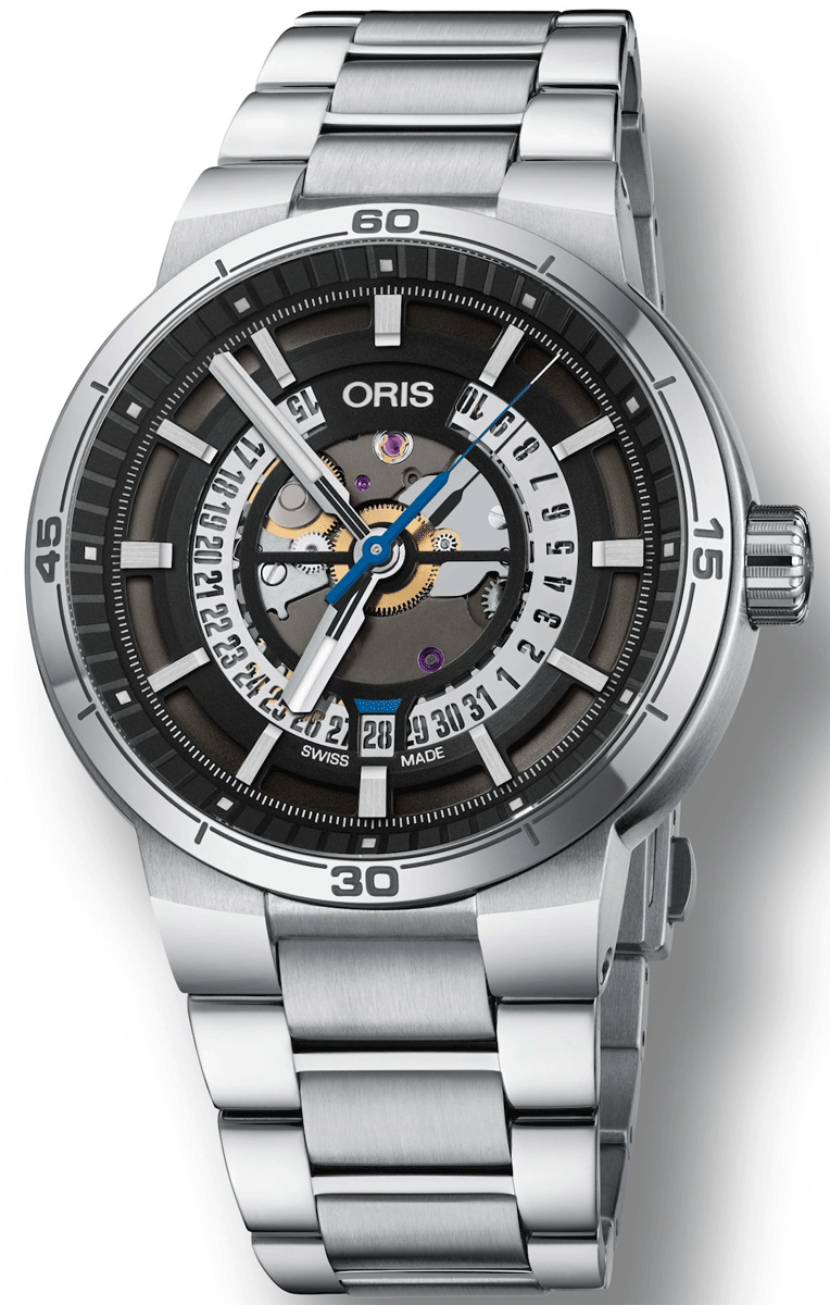 Oris TT1 Engine Date Skeleton Black Dial Silver Steel Strap Watch for Men - 0173377524124-0782408 Buy Now By Oris