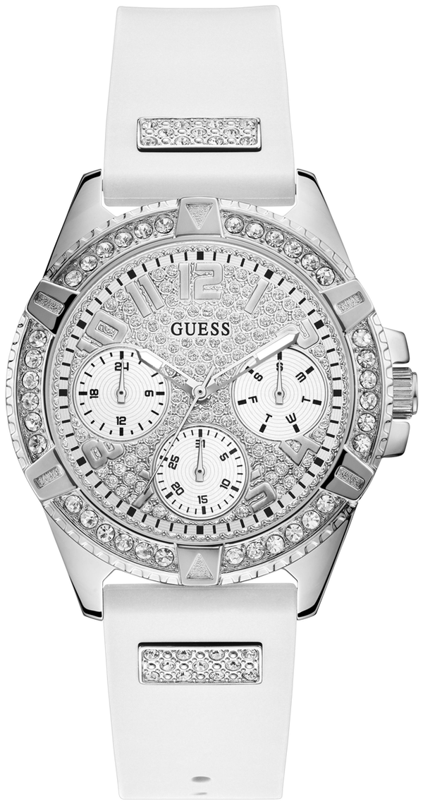 Guess Frontier Diamonds Silver Dial White Rubber Strap Watch For Women - W1160L4 Buy Now By Guess