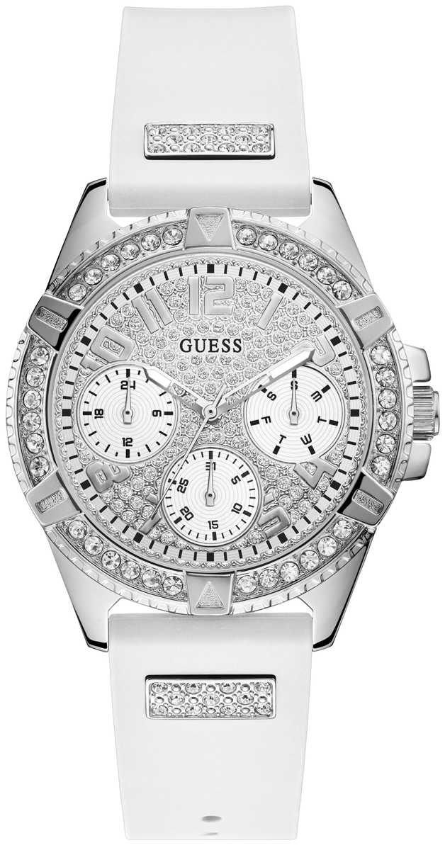 Guess Frontier Diamonds Silver Dial White Rubber Strap Watch For Women - W1160L4 Buy Now By Guess