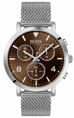 Hugo Boss Spirit Brown Dial Silver Mesh Bracelet Watch for Men - 1513694