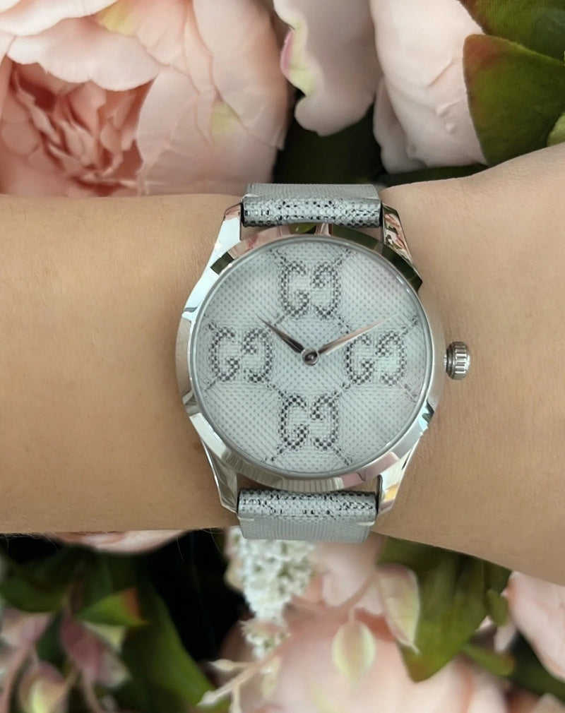 Shop Gucci G Timeless Quartz Grey Dial Grey Leather Strap Watch For Men - YA1264058 in USA