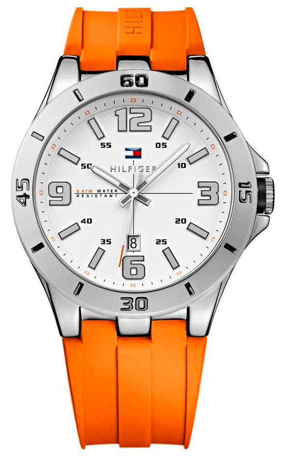 Shop Tommy Hilfiger Analog White Dial Orange Rubber Strap Watch for Men - 1791063 in USA