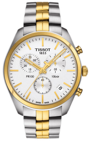 Tissot T Sport PR 100 Chronograph White Dial Two Tone Steel Strap Watch For Men - T101.417.22.031.00