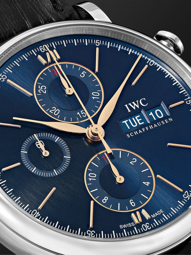 IWC Portofino Chronograph Blue Dial Black Leather Strap Watch for Men - IW391036 Buy Now By IWC