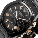 Emporio Armani Valente Ceramica Chronograph Black Dial Black Steel Strap Watch For Men - AR1410 Buy Now By Emporio Armani
