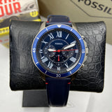 Fossil Grant Chronograph Blue Dial Blue Leather Strap Watch for Men - FS5373 Buy Now By Fossil
