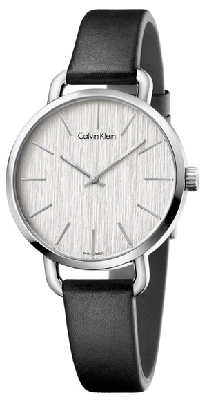 Calvin Klein Even Silver Black Leather Strap Watch for Women - K7B231C6
