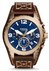Shop Fossil Nate Chronograph Blue Dial Brown Leather Strap Watch for Men - JR1505 in USA