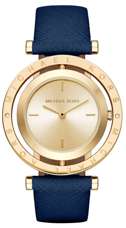 Michael Kors Averi Gold Dial Navy Blue Leather Strap Watch for Women - MK2526