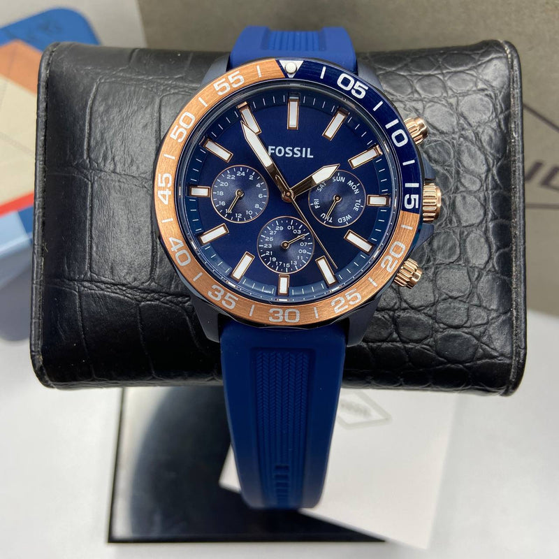 Fossil Bannon Multifunction Blue Dial Blue Silicone Strap Watch for Men - BQ2498 Buy Now By Fossil