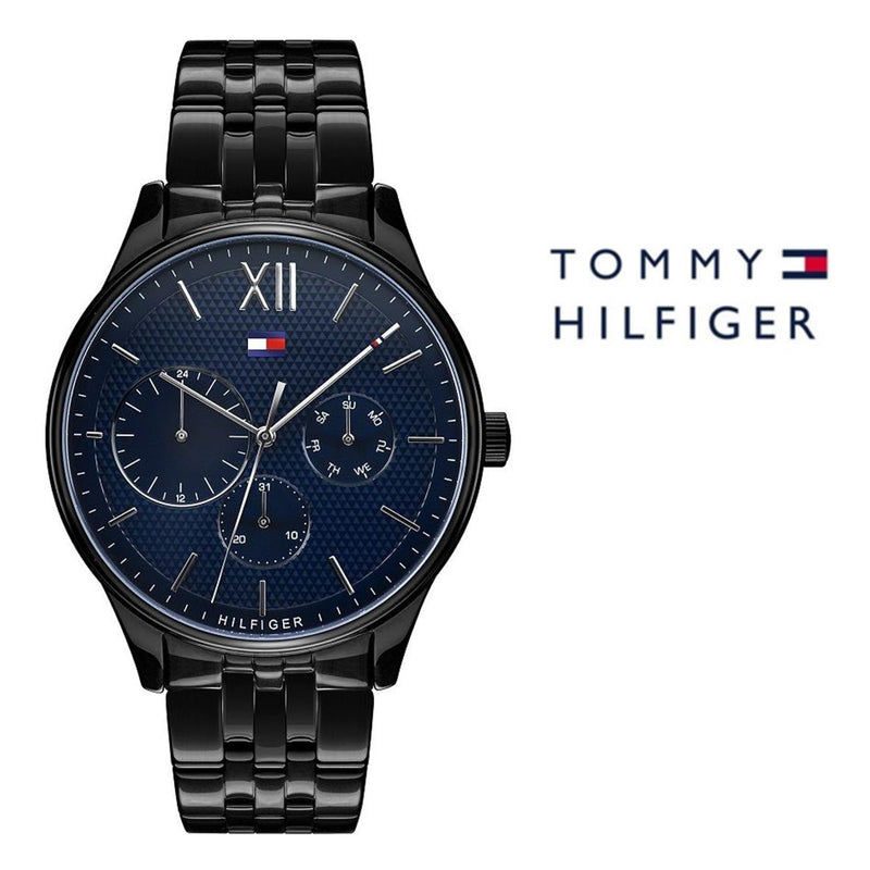 Shop Tommy Hilfiger Damon Quartz Chronograph Blue Dial Black Steel Strap Watch for Men - 1791454 in USA