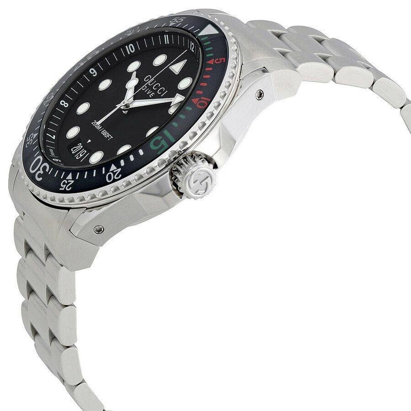 Shop Gucci Dive Analog Black Dial Silver Steel Strap Watch For Men - YA136208 in USA
