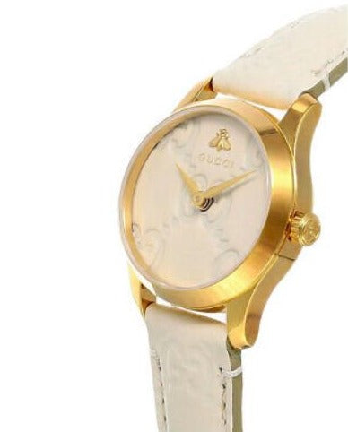 Shop Gucci G Timeless Quartz White Dial White Leather Strap Watch For Women - YA126580A in USA