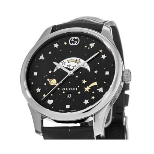 Shop Gucci G-Timeless Moonphase Black Dial Black Leather Strap Watch For Men - YA126327 in USA