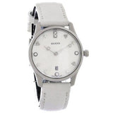 Gucci G-Timeless Mother of Pearl White Dial White Leather Strap Watch For Women - YA126597