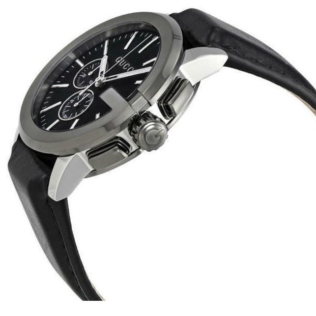Shop Gucci G Chrono Black Dial Black Leather Strap Watch For Men - YA101205 in USA