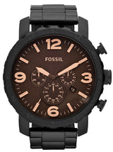 Fossil Nate Chrongraph Ion Plated Black Dial Black Steel Strap Watch for Men - JR1356 Buy Now By Fossil
