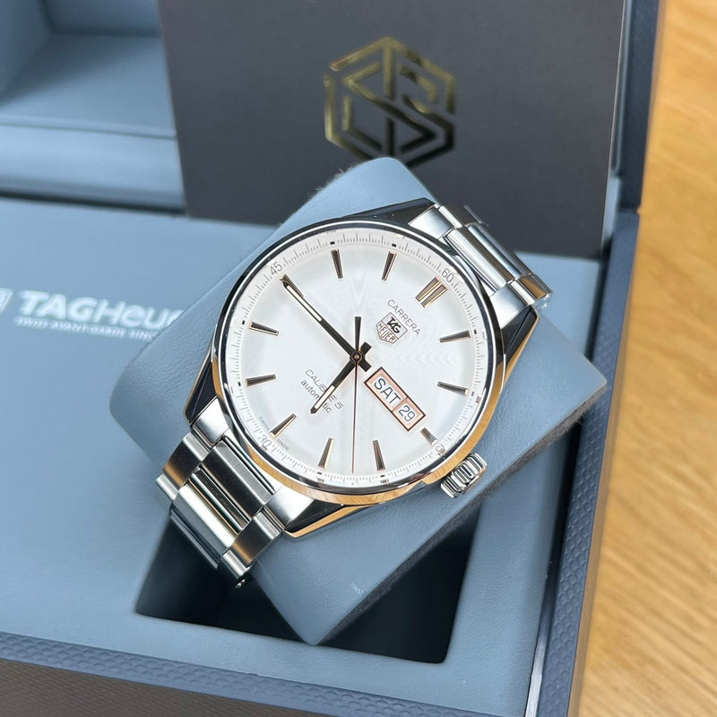 Tag Heuer Carrera Calibre 5 White Dial Silver Steel Strap Watch for Men - WAR201D.BA0723 Buy Now By Tag Heuer