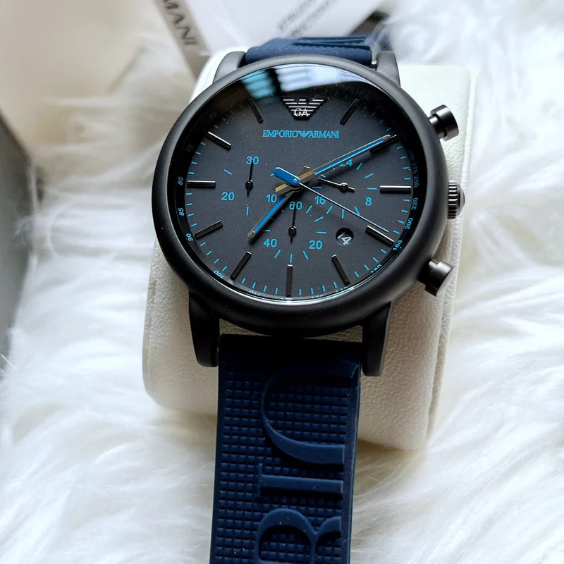 Emporio Armani Luigi Chronograph Black Dial Blue Rubber Strap Watch For Men - AR11023 Buy Now By Emporio Armani