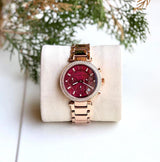 Michael Kors Parker Chronograph Red Dial Rose Gold Steel Strap Watch For Women - MK6106 Buy Now By Michael Kors
