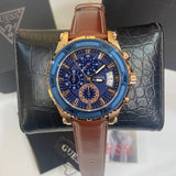 Guess Pinnacle Chronograph Quartz Blue Dial Brown Leather Strap Watch For Women - W0673G3 Buy Now By Guess