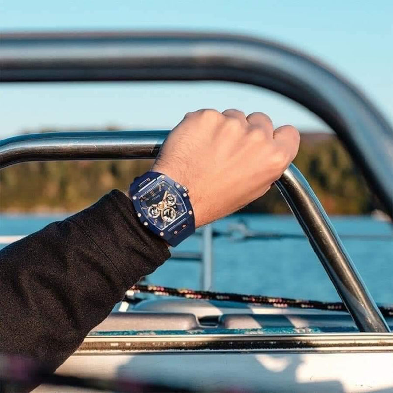 Guess Phoenix Multifunction Blue Dial Blue Rubber Strap Watch for Men - GW0203G7 Buy Now By Guess