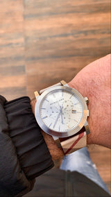 Burberry The City Nova White Dial Checked Brown Leather Strap Watch for Men - BU9357 Buy Now By Burberry