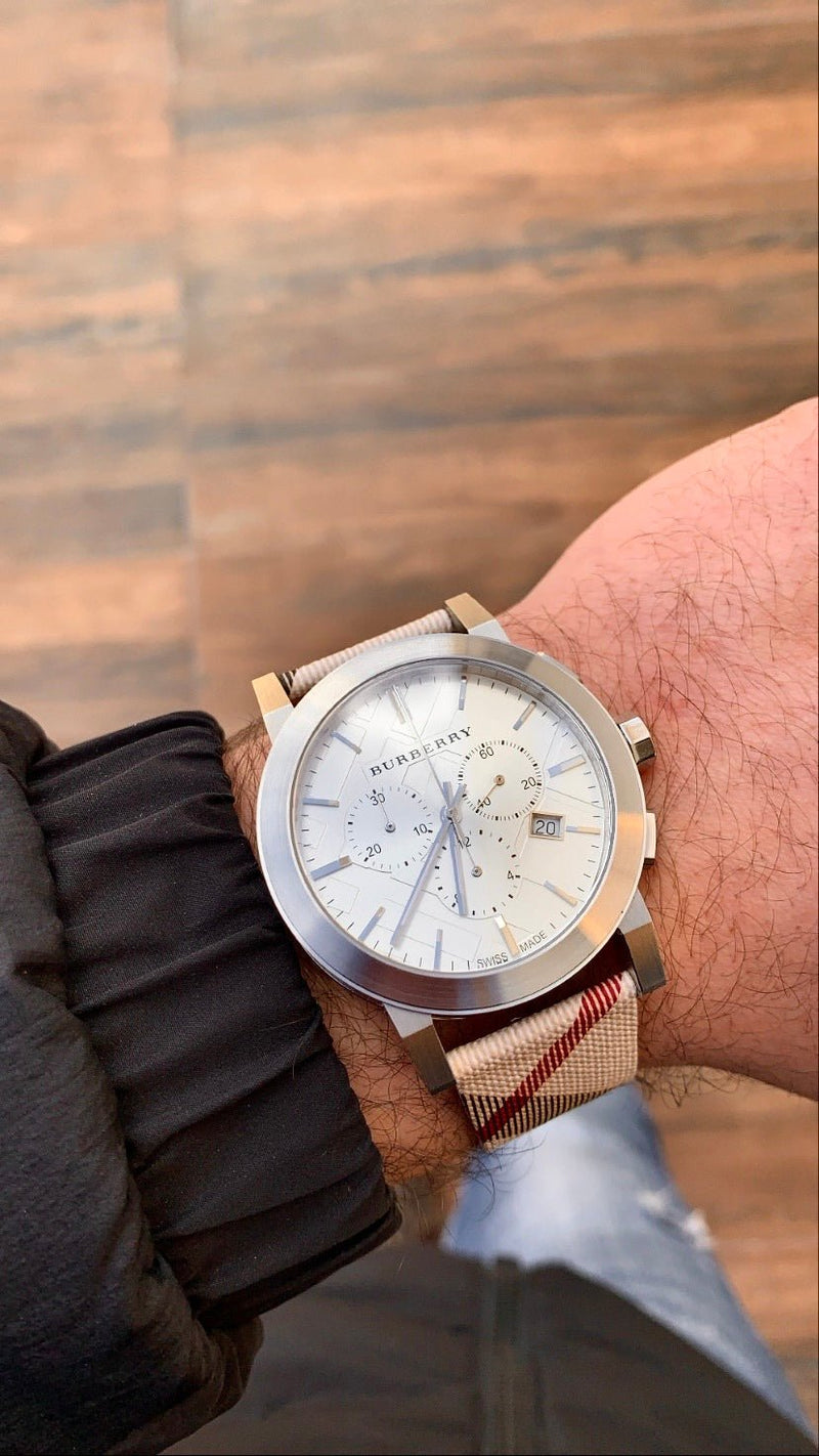 Burberry The City Nova White Dial Checked Brown Leather Strap Watch for Men - BU9357 Buy Now By Burberry