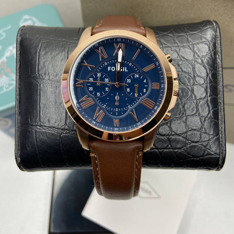 Fossil Grant Sport Chronograph Blue Dial Brown Leather Strap Watch for Men - FS5268 Buy Now By Fossil