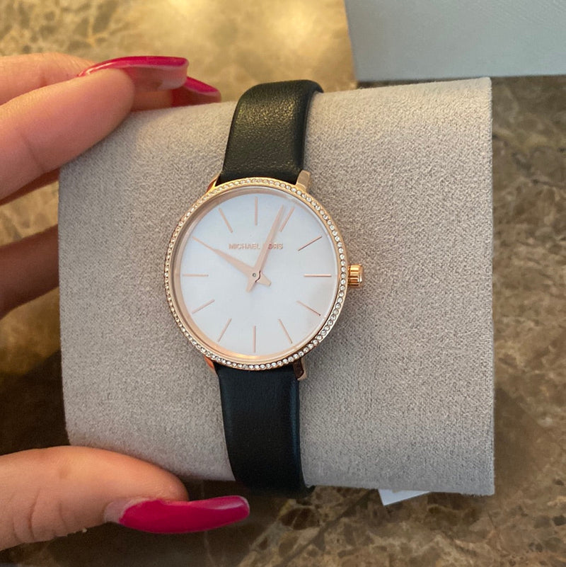 Michael Kors Pyper Three Hand White Dial Black Leather Strap Watch For Women - MK2835 Buy Now By Michael Kors