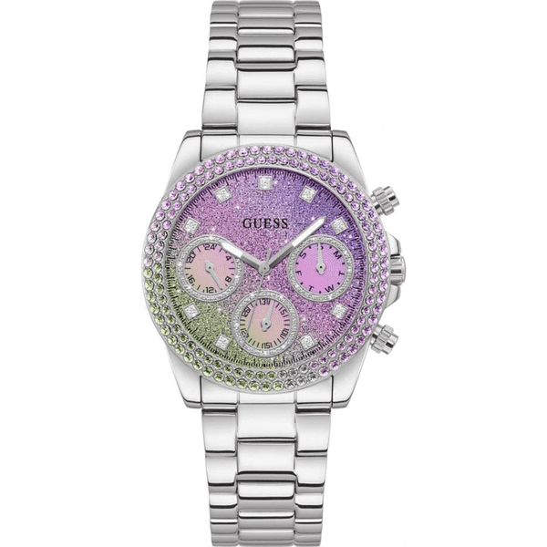 Guess Sol Chronograph Crystals Multicolor Dial Silver Steel Strap Watch For Women - GW0483L1 Buy Now By Guess
